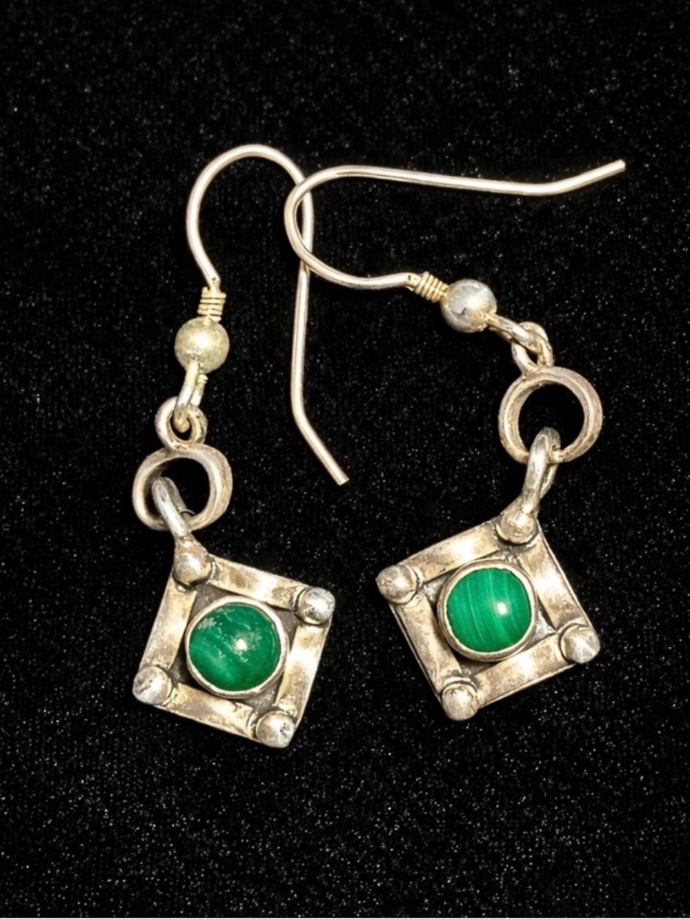 Malachite Drop Earrings 925 Sterling Silver Boho Dangle